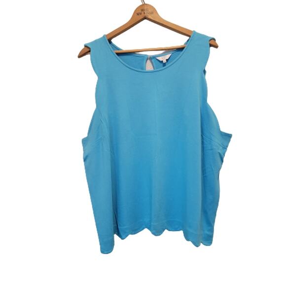 Tank Top 2X Blue Muscle Tee Cut / Wide Arm Opening Scalloped Crown and Ivy #113 - Picture 1 of 8